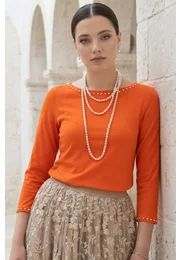 Bluza eleganta orange decorata cu perle