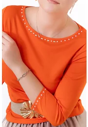 Bluza eleganta orange decorata cu perle si strasuri