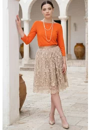 Bluza eleganta orange decorata cu perle si strasuri
