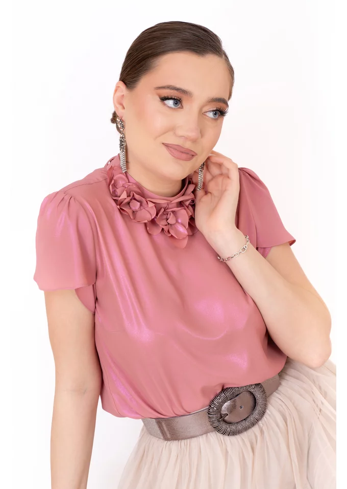 Bluza eleganta pink delight cu detaliu din flori
