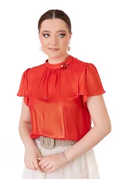 Bluza eleganta red poppie din voal glittery