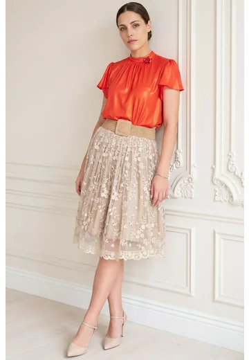 Bluza eleganta red poppie din voal glittery