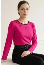 Bluza eleganta roz fucsia cu explozie de strasuri