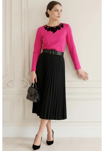 Bluza eleganta roz fucsia decorata cu broderie