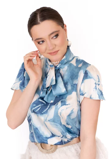 Bluza eleganta sorbet blue cu esarfa