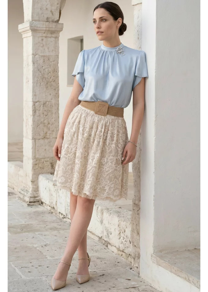 Bluza eleganta topaz din voal glittery