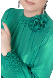 Bluza eleganta verde jad sidefat decorata cu floare