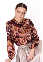 Bluza eleganta vintage paisley din vascoza imprimata decorata cu fundita