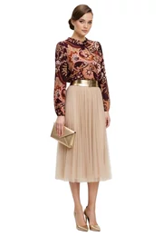 Bluza eleganta vintage paisley din vascoza imprimata decorata cu fundita