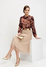 Bluza eleganta vintage paisley din vascoza imprimata decorata cu fundita