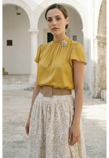 Bluza eleganta yellow din voal glittery