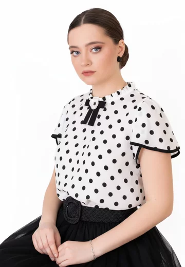 Bluza fancy polka charm din vascoza alb negru