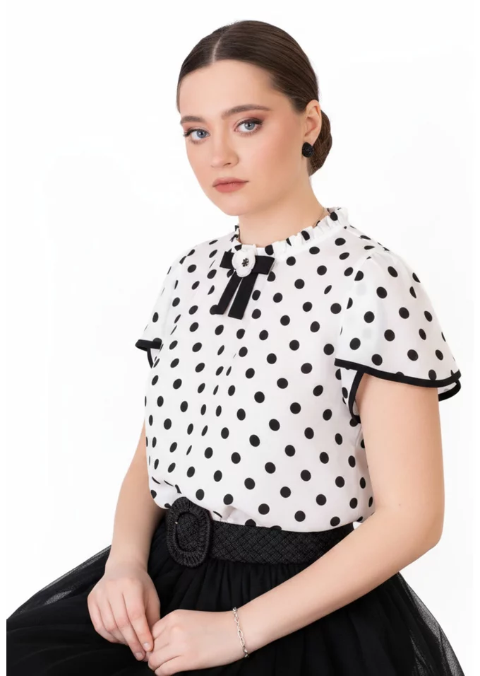 Bluza fancy polka charm din vascoza alb negru