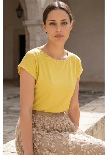 Bluza galben neon tip chimono eleganta din jerse fin