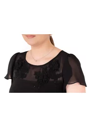 Bluza jerse black cu broderie si flori