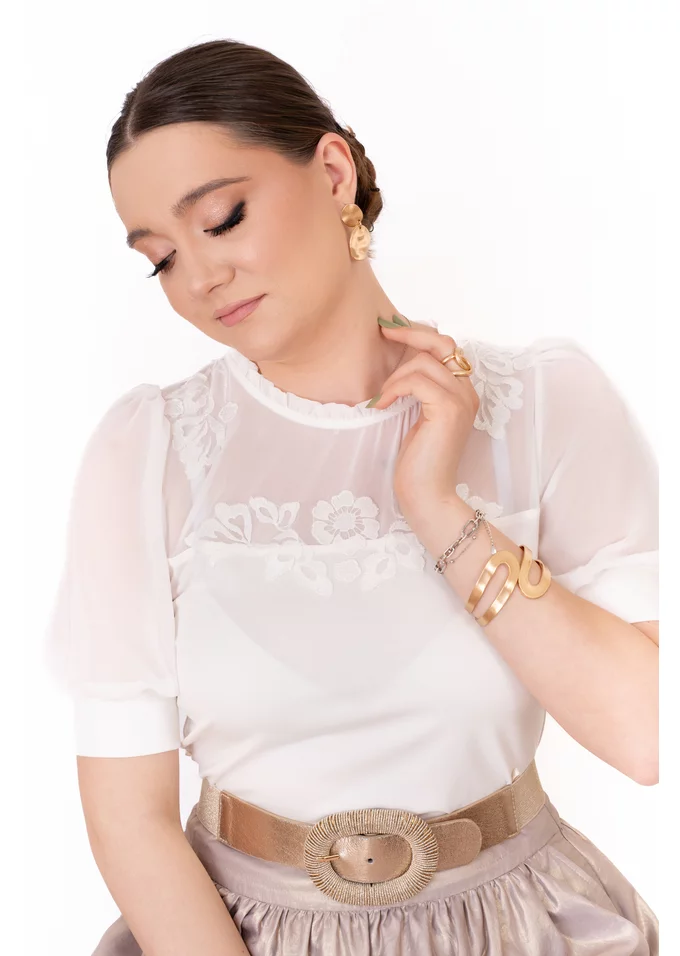 Bluza jerse cream harmony cu broderie