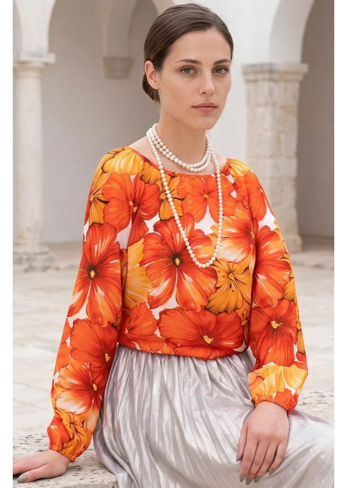 Bluza mediteranean muse cu imprimeu floral din vascoza