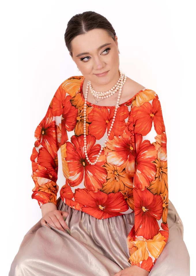 Bluza mediteranean muse cu imprimeu floral din vascoza