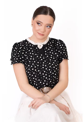 Bluza midnight camellia cu buline cream