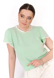 Bluza mint pearl din vascoza densa accesorizata cu strasuri