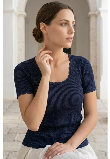 Bluza navy peliculizata cu maneci scurte