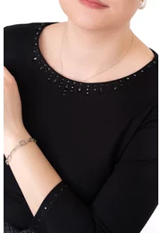 Bluza neagra decorata cu explozie din strasuri ton in ton