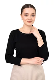 Bluza neagra decorata cu explozie din strasuri ton in ton