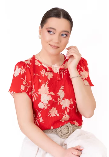 Bluza rafinata absolute red rosu mac cu print floral