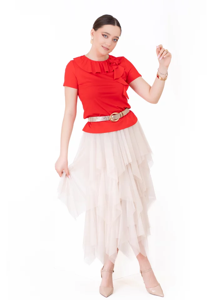 Bluza red currant cu volanas si floare