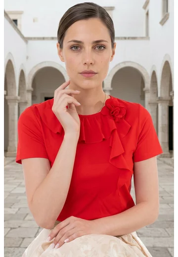 Bluza red currant cu volanas si floare