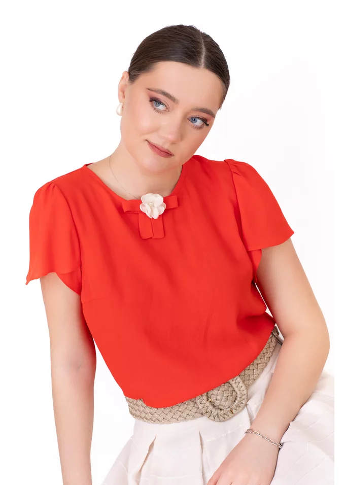 Bluza red poppie din vascoza fina cu fundita