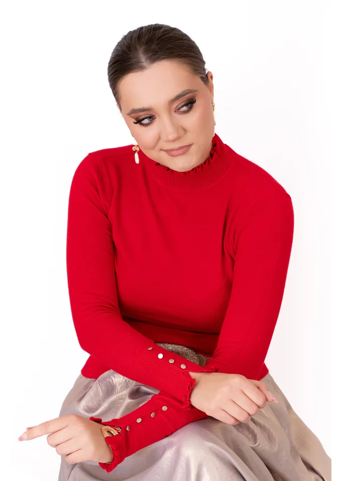 Bluza rosie  cu maneca accesorizata