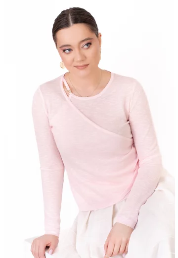 Bluza roz pudra din tricot fin cu detaliu petrecut