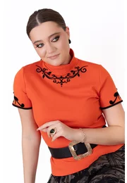 Bluza scarlet grace din jerse cu gat si broderie