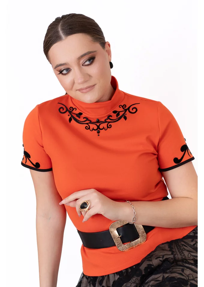 Bluza scarlet grace din jerse cu gat si broderie