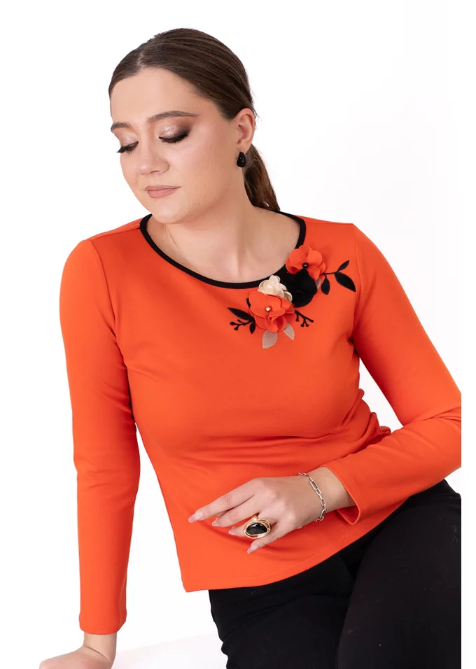 Bluza scarlet grace din jerse decorata cu flori