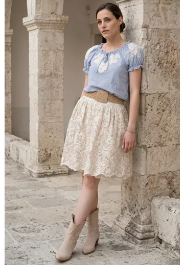 Bluza soft embroidery din bumbac organic cu dungi fine bleo crem
