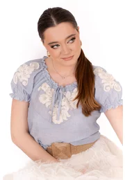 Bluza soft embroidery din bumbac organic cu dungi fine bleo crem