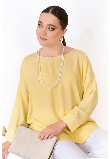 Bluza tip tunica galbena cu strasuri