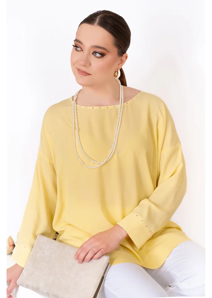 Bluza tip tunica galbena cu strasuri
