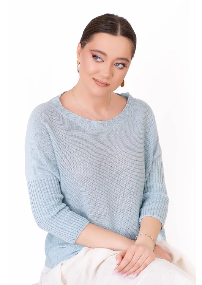 Bluza tricotata cu detalii fine bleu