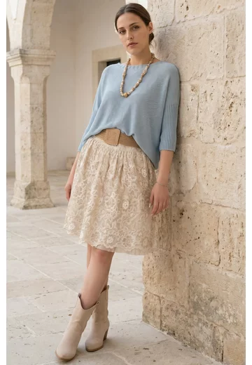 Bluza tricotata cu detalii fine bleu