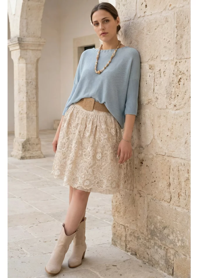 Bluza tricotata cu detalii fine bleu