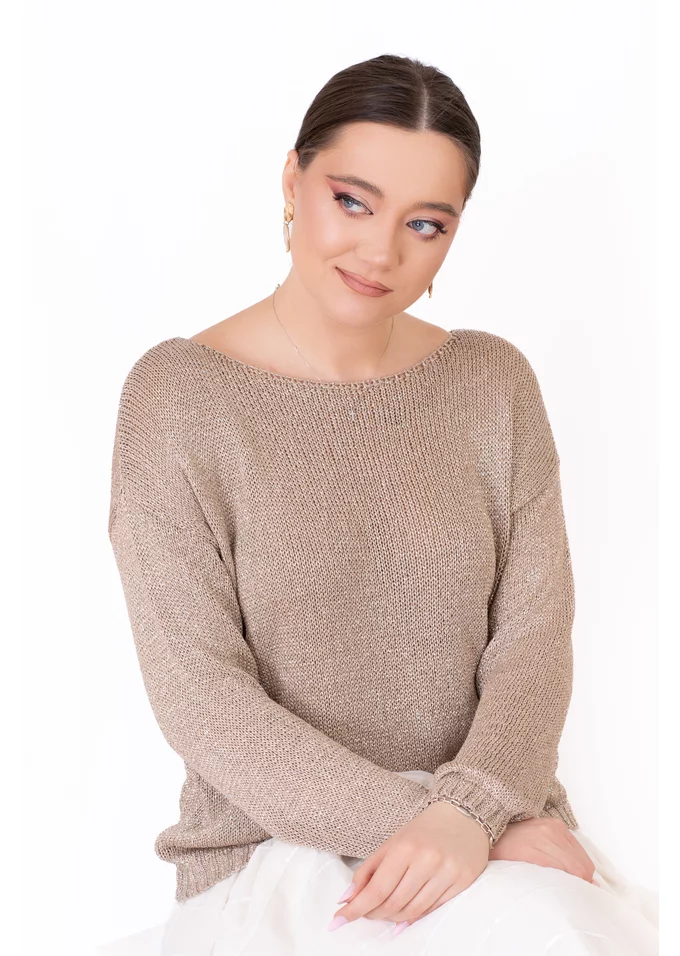 Bluza tricotata cu fir lurex bej