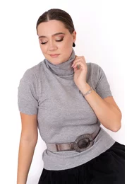 Bluza tricotata gri cu fir lurex si maneca scurta