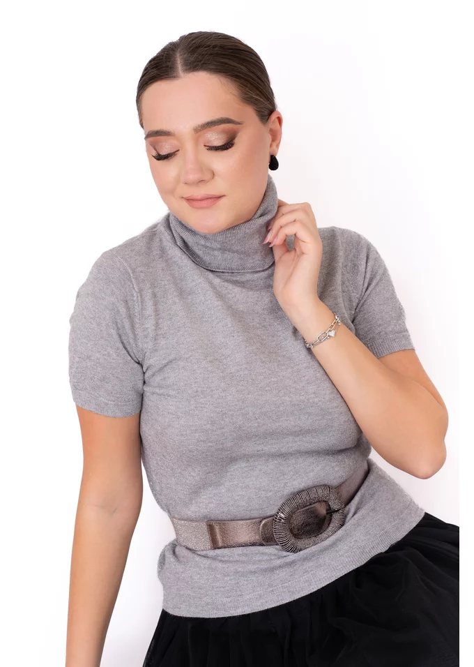 Bluza tricotata gri cu fir lurex si maneca scurta