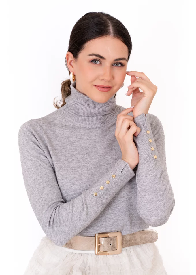 Bluza tricotata gri cu guler inalt