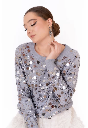 Bluza tricotata gri cu paiete