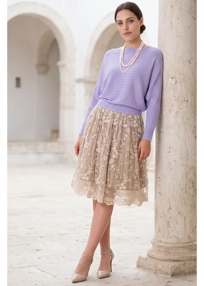 Bluza tricotata mov lavanda cu manci tip chimono si paiete fine