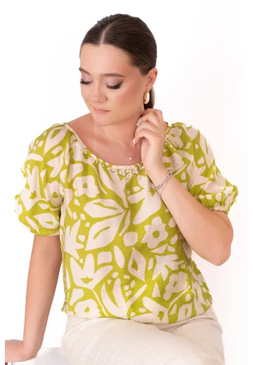 Bluza  vaporoasa din vascoza creponata cu print allover